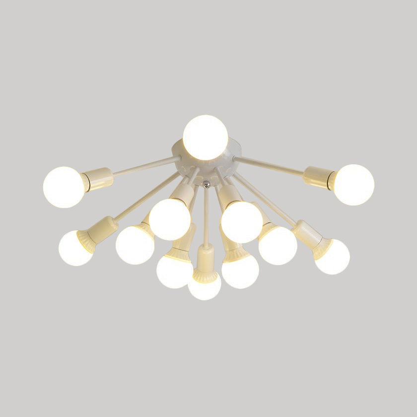 Modern Metal Sputnik Semi Flush Mount Ceiling Light – 8/12 Lights in White/Black/Gold for Living Room