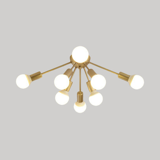 Modern Metal Sputnik Semi Flush Mount Ceiling Light – 8/12 Lights in White/Black/Gold for Living Room