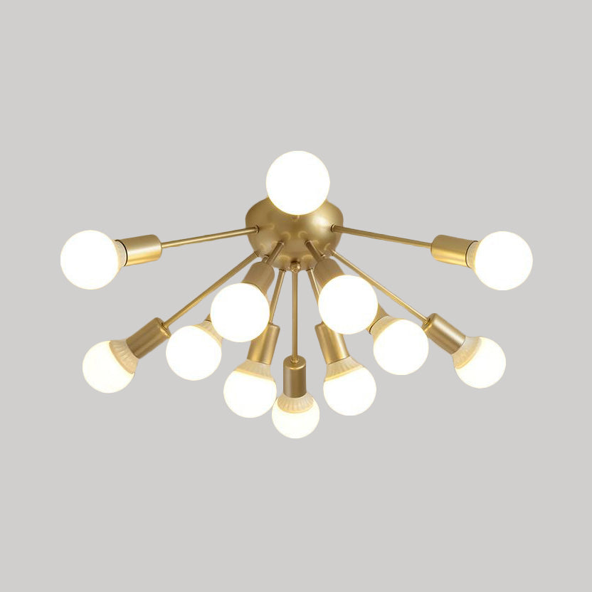 Modern Metal Sputnik Semi Flush Mount Ceiling Light – 8/12 Lights in White/Black/Gold for Living Room