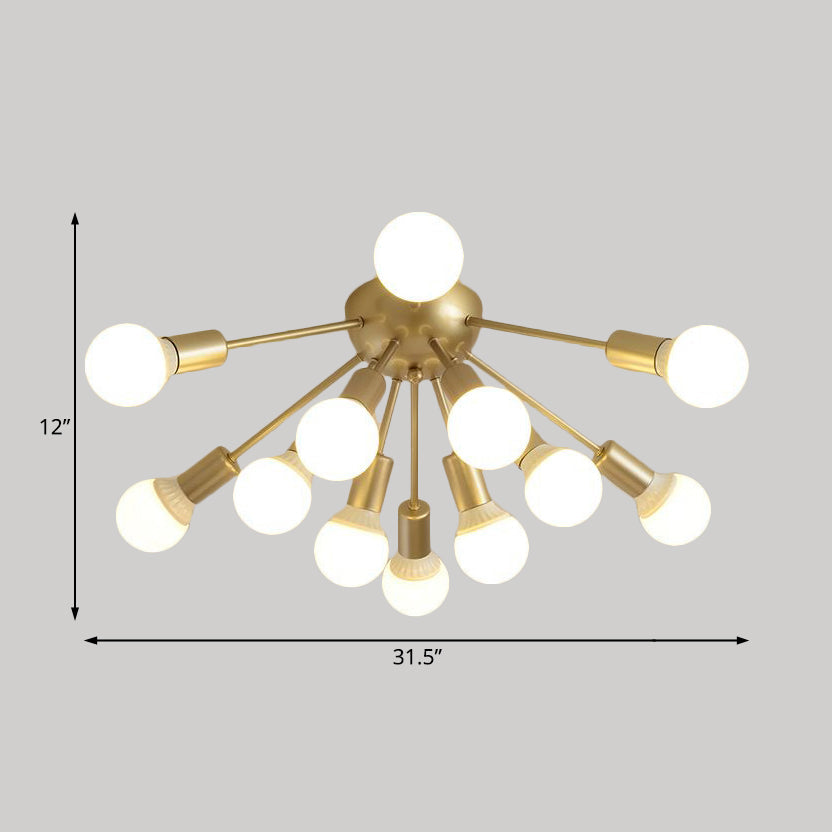 Modern Metal Sputnik Semi Flush Mount Ceiling Light 8/12 Lights In White/Black/Gold For Living Room