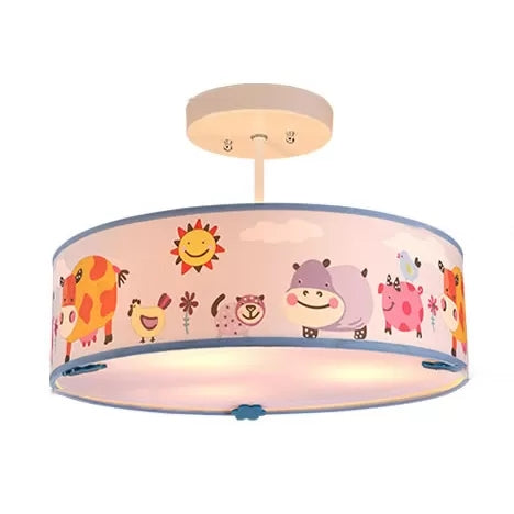 Animal Nursery Acrylic Drum Semi Flushmount Ceiling Light Blue