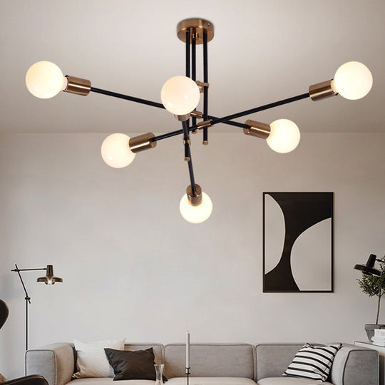 Sleek Sputnik Chandelier - Opal Glass 6 Lights For Modern Living Room Lighting Brass