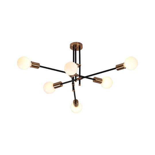 Sleek Sputnik Chandelier - Opal Glass 6 Lights For Modern Living Room Lighting