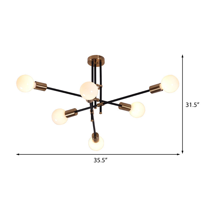 Sleek Sputnik Chandelier - Opal Glass 6 Lights For Modern Living Room Lighting