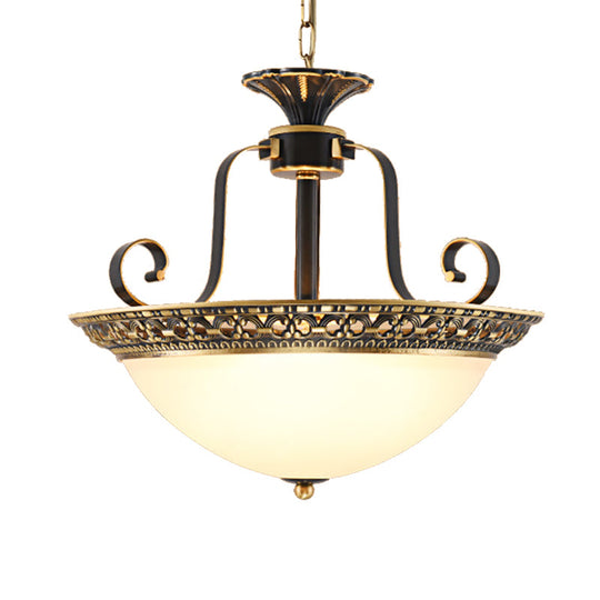 Metal Gray & Black Traditional 3-Light Chandelier Pendant With Frosted Glass Shade