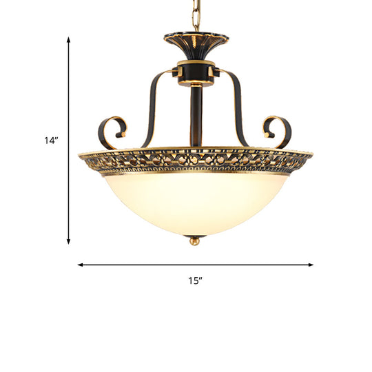 Metal Gray & Black Traditional 3-Light Chandelier Pendant With Frosted Glass Shade