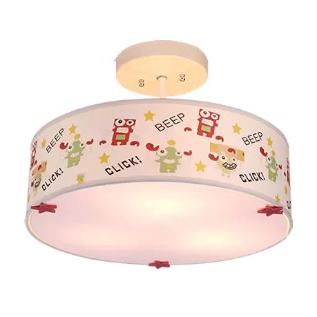 Animal Nursery Acrylic Drum Semi Flushmount Ceiling Light White