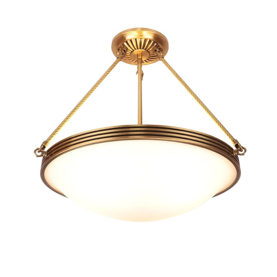 Traditional Brass Bowl Chandelier - Opal Glass Pendant Light Fixture 4-Light 15/19 Wide