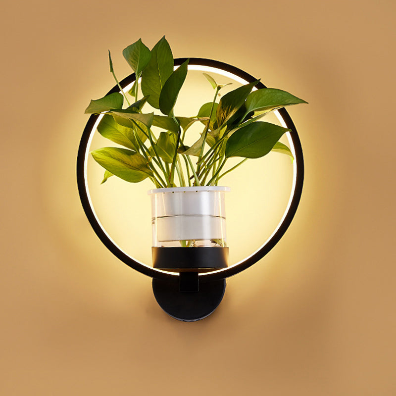 Minimalist Geometric Ring Led Wall Sconce Light - Aluminium Planter & Living Room Décor Black / Warm