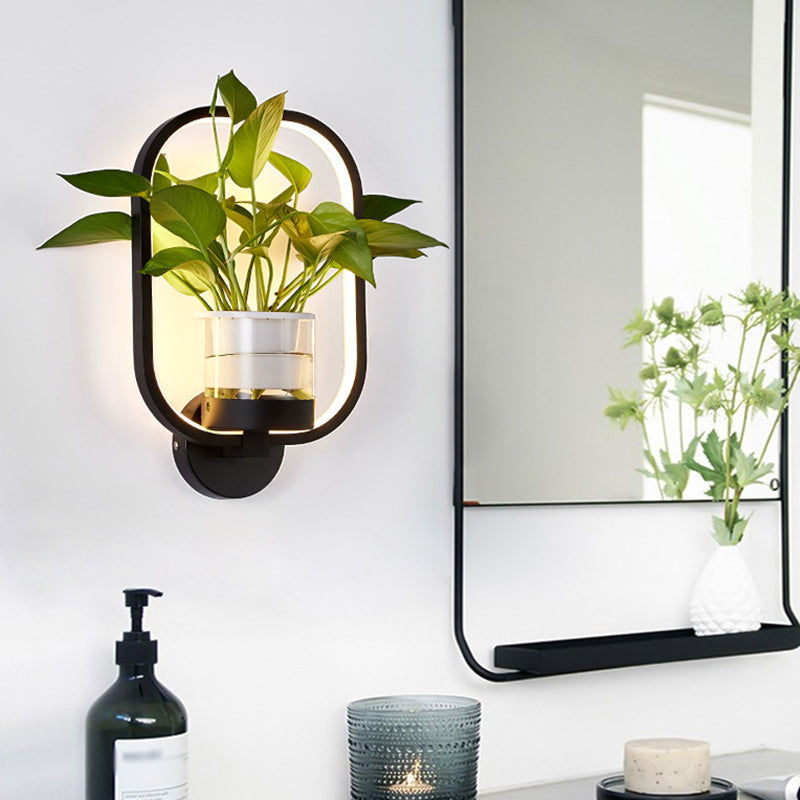 Minimalist Geometric Ring Led Wall Sconce Light - Aluminium Planter & Living Room Décor Black / Warm