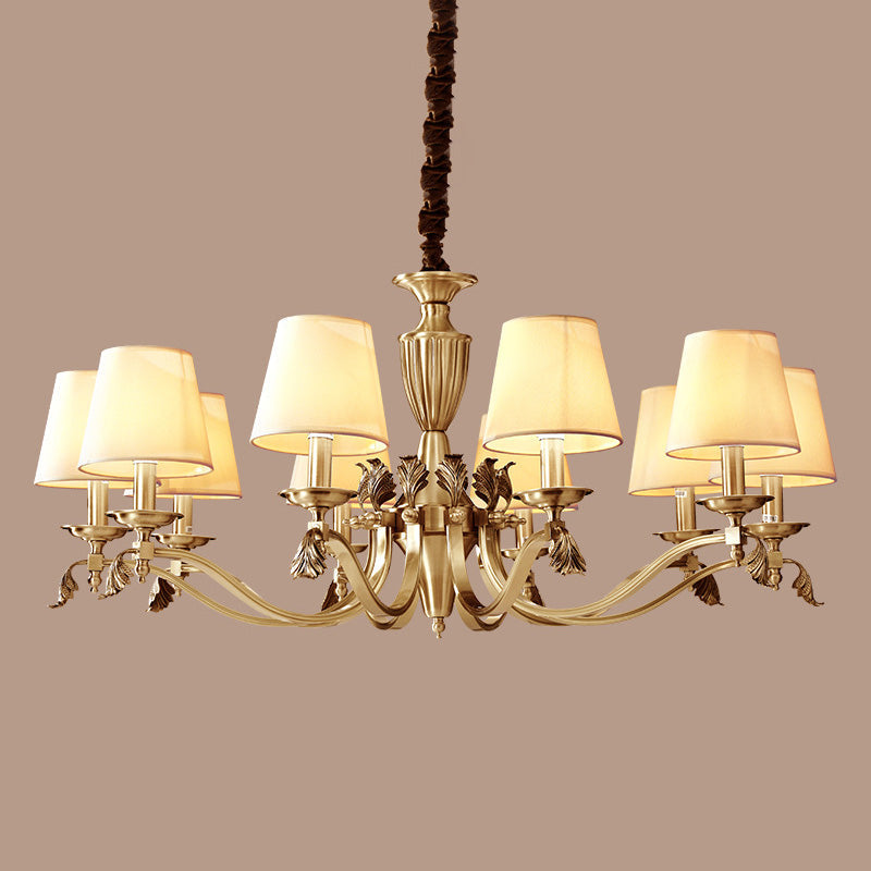 Modern Brass Candelabra Chandelier With Fabric Shade - Ceiling Lighting Fixture 10 /