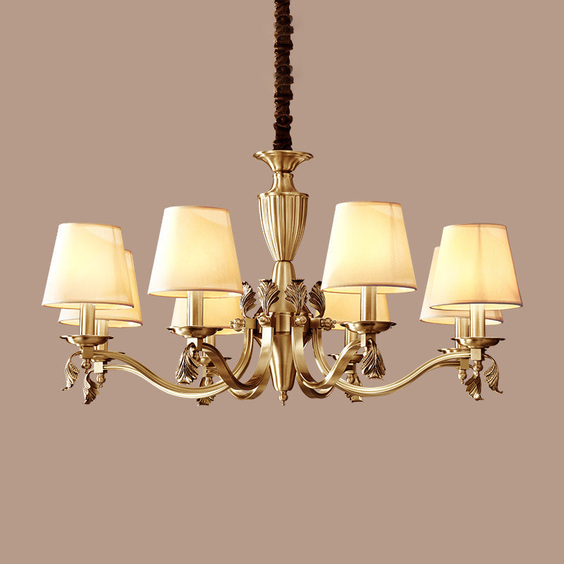 Modern Brass Candelabra Chandelier With Fabric Shade - Ceiling Lighting Fixture