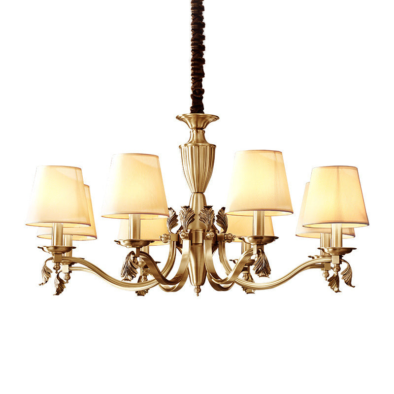 Modern Brass Candelabra Chandelier With Fabric Shade - Ceiling Lighting Fixture