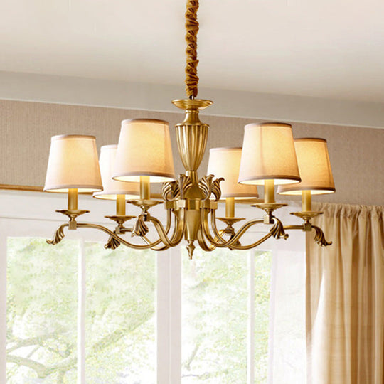 Modern Brass Candelabra Chandelier With Fabric Shade - Ceiling Lighting Fixture 6 /