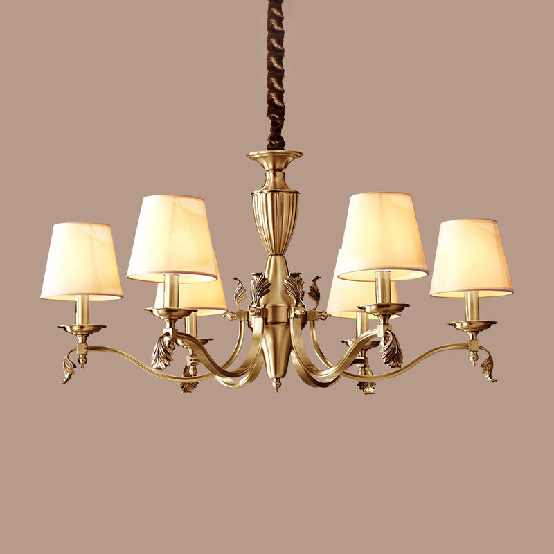 Modern Brass Candelabra Chandelier With Fabric Shade - Ceiling Lighting Fixture