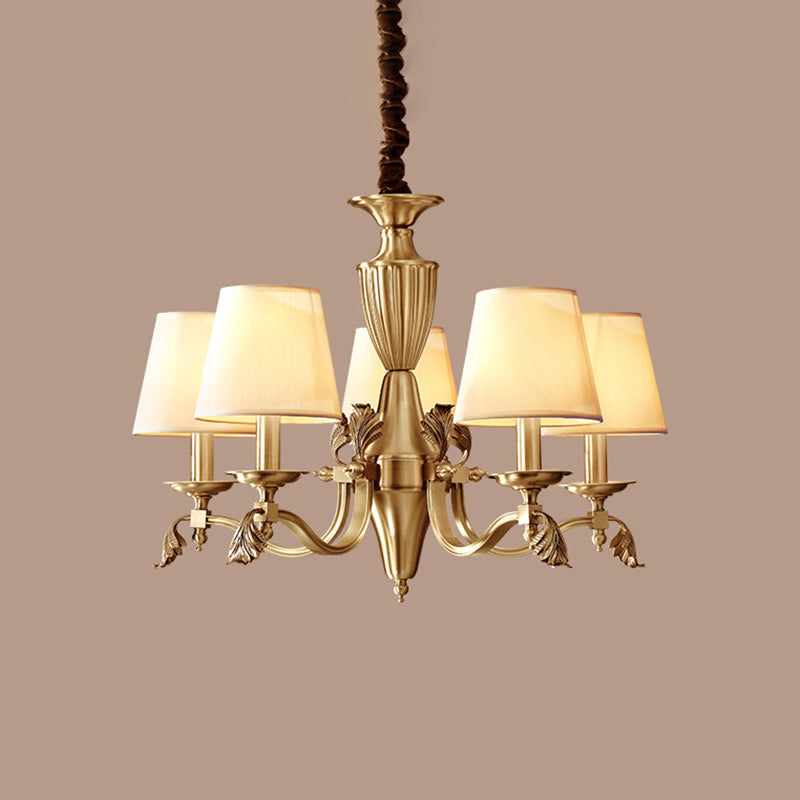 Modern Brass Candelabra Chandelier With Fabric Shade - Ceiling Lighting Fixture