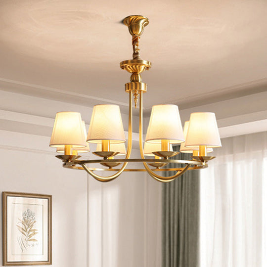 Gold Tapered Drum Pendant Chandelier - Simplicity Fabric Lighting Fixture For Living Room