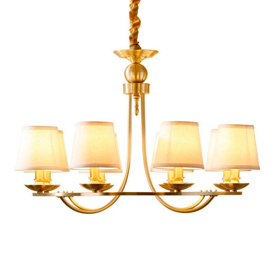 Gold Tapered Drum Pendant Chandelier - Simplicity Fabric Lighting Fixture For Living Room