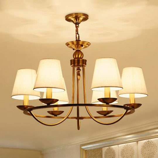 Gold Tapered Drum Pendant Chandelier - Simplicity Fabric Lighting Fixture For Living Room 6 /