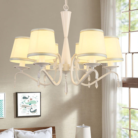 Tapered Fabric Chandelier Light With 6 Artistic Heads For Living Room Suspension