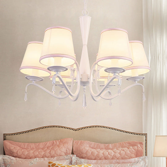 Tapered Fabric Chandelier Light With 6 Artistic Heads For Living Room Suspension