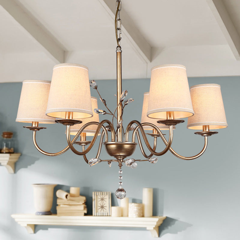 Contemporary Nickel Suspension Chandelier: Fabric Conical Shape 6 /