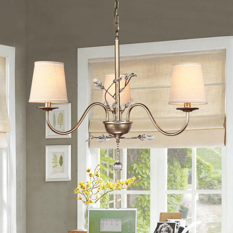 Contemporary Nickel Suspension Chandelier: Fabric Conical Shape 3 /