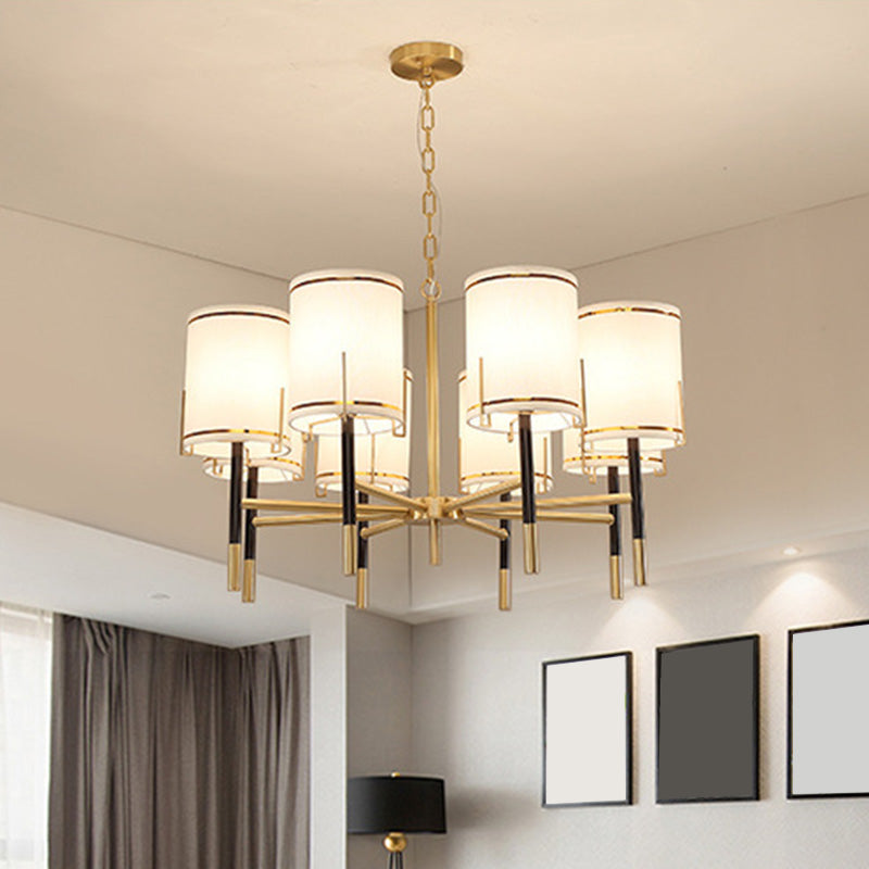 Modern Gold Chandelier Light Fixture - Cylindrical Fabric Ceiling Lighting For Living Room 8 /