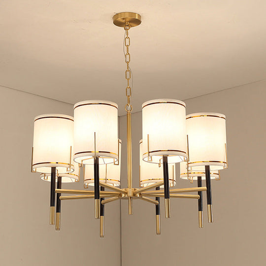 Modern Gold Chandelier Light Fixture - Cylindrical Fabric Ceiling Lighting For Living Room