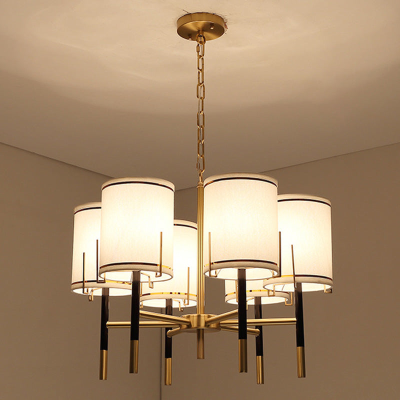 Modern Gold Chandelier Light Fixture - Cylindrical Fabric Ceiling Lighting For Living Room 6 /