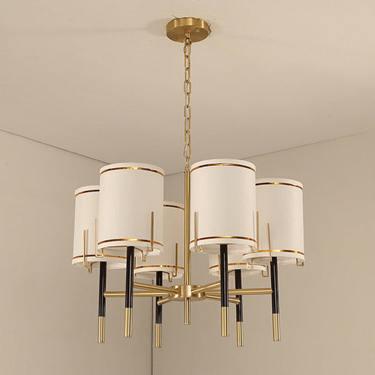 Modern Gold Chandelier Light Fixture - Cylindrical Fabric Ceiling Lighting For Living Room