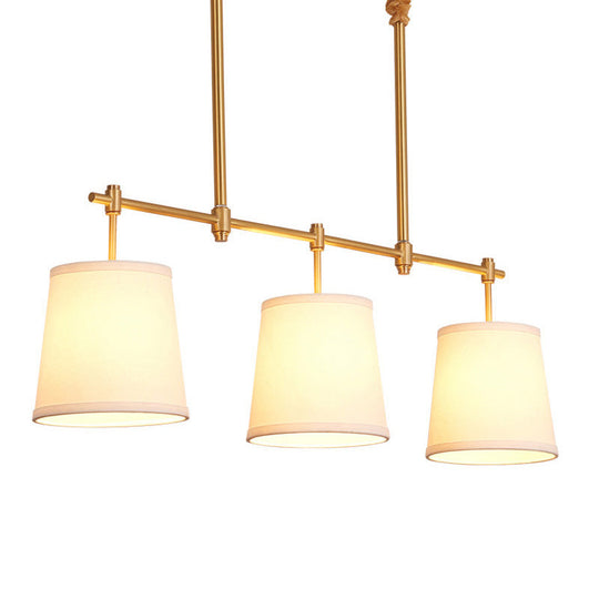 Modern Gold Island Chandelier Light - Fabric Empire Shade Suspension Lighting With 3 Bulbs