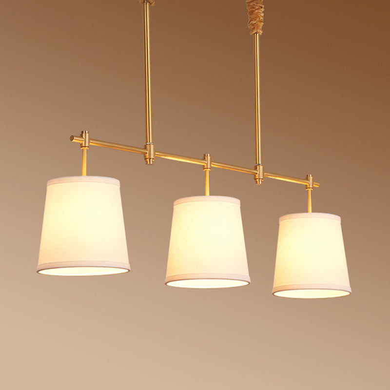 Modern Gold Island Chandelier Light - Fabric Empire Shade Suspension Lighting With 3 Bulbs