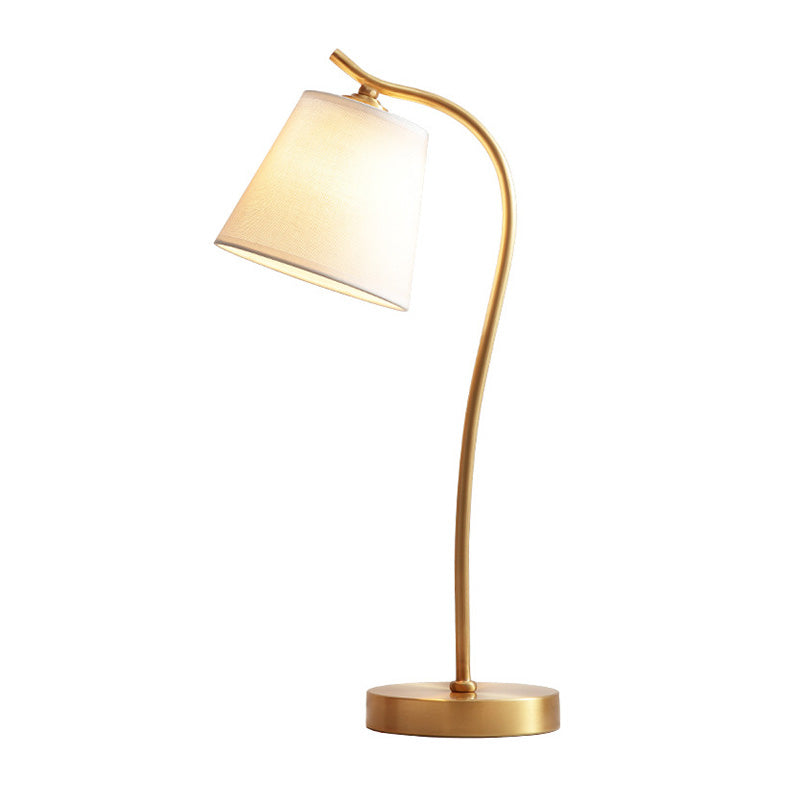 Minimalist Gold Metal Gooseneck Table Lamp With Cone Fabric Shade