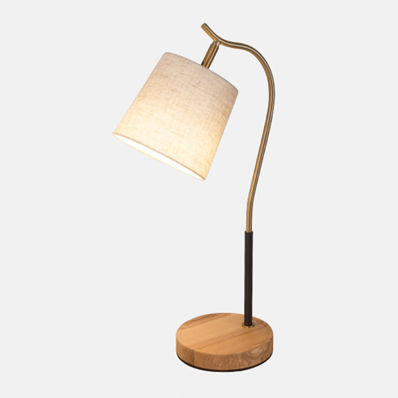 Barrel Shaped Bedside Nightstand Lamp - Fabric Shade Simplicity Table Light With Gooseneck Arm