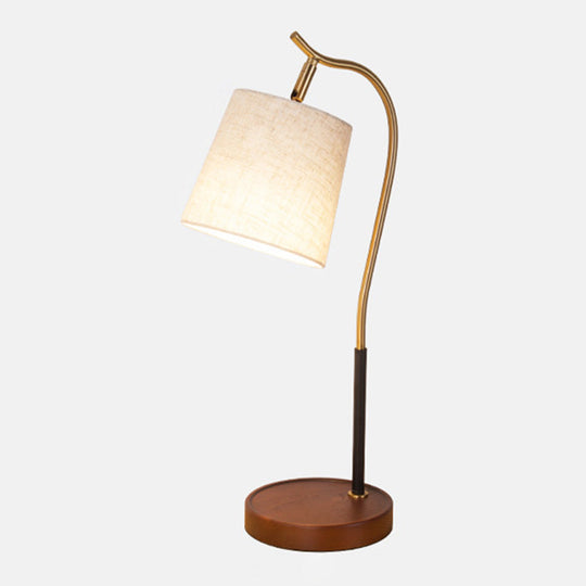 Barrel Shaped Bedside Nightstand Lamp - Fabric Shade Simplicity Table Light With Gooseneck Arm