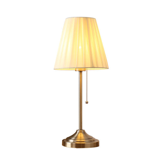 Pleated Empire Shade Table Lamp With Pull Chain - Elegant Bedroom Nightstand Light