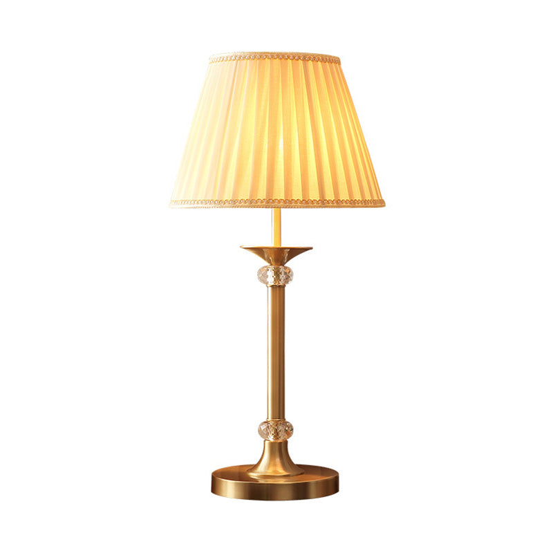 Modern Gold Fabric Barrel Table Lamp For Study Room - Nightstand Lighting