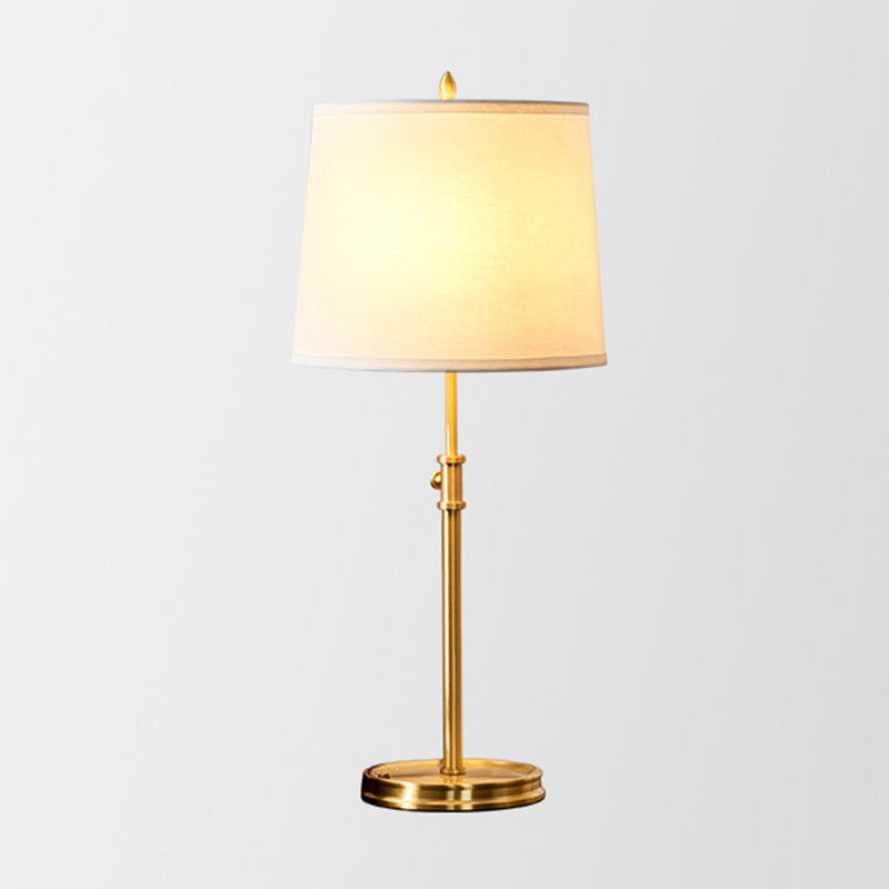 Modern Gold Fabric Barrel Table Lamp For Study Room - Nightstand Lighting