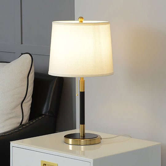 Artistic Fabric Single White Nightstand Table Lamp With Pull Chain - Empire Shade