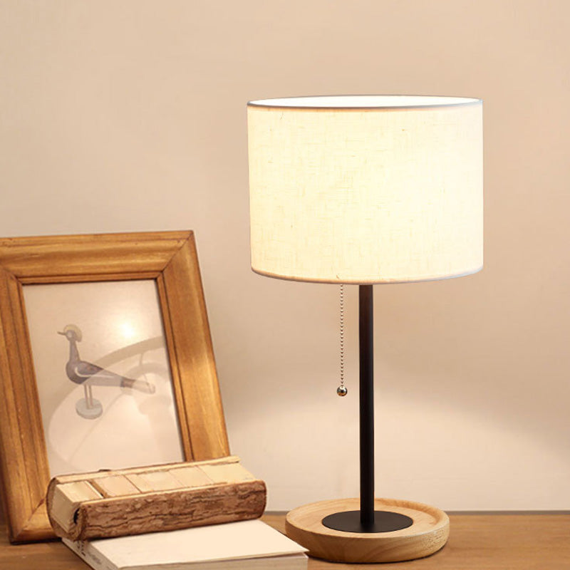 Minimalist Drum Table Lamp With Pull Chain - Study Room Lighting