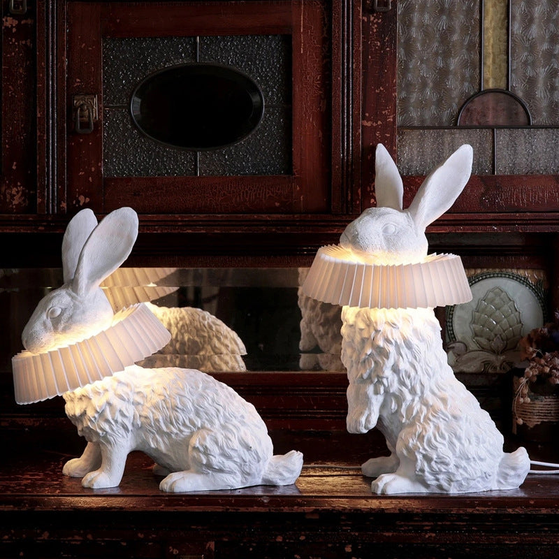 Modern Led Rabbit Shaped Bedside Table Lamp In White Resin