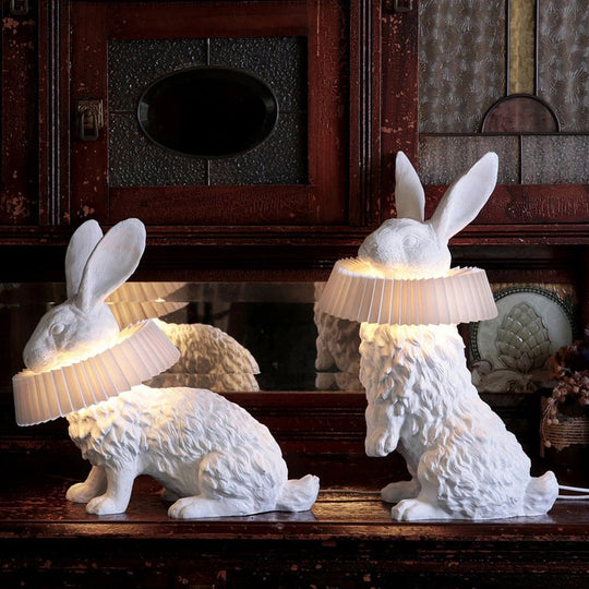 Modern Led Rabbit Shaped Bedside Table Lamp In White Resin