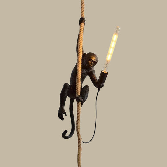 Monkey Ceiling Light: Modern Resin Pendant with Hemp Rope - Perfect for Restaurants