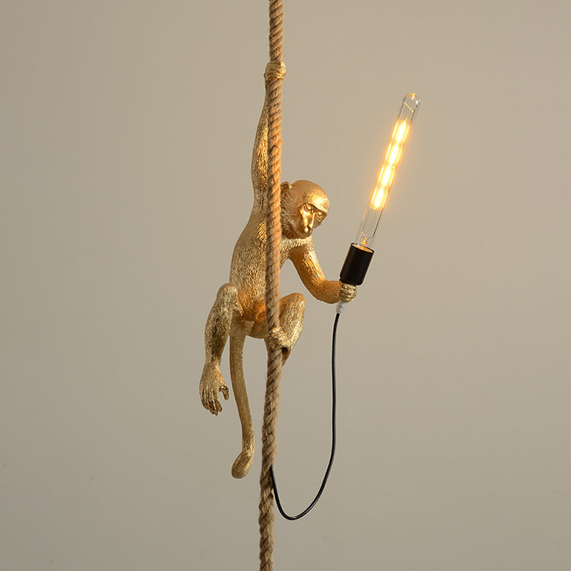 Monkey Ceiling Light: Modern Resin Pendant with Hemp Rope - Perfect for Restaurants