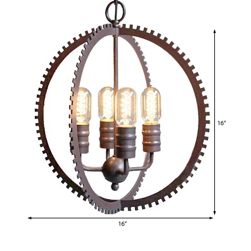 Industrial Metal Hanging Chandelier with 4-Lights, Globe Shade and Bronze Finish for Dining Room