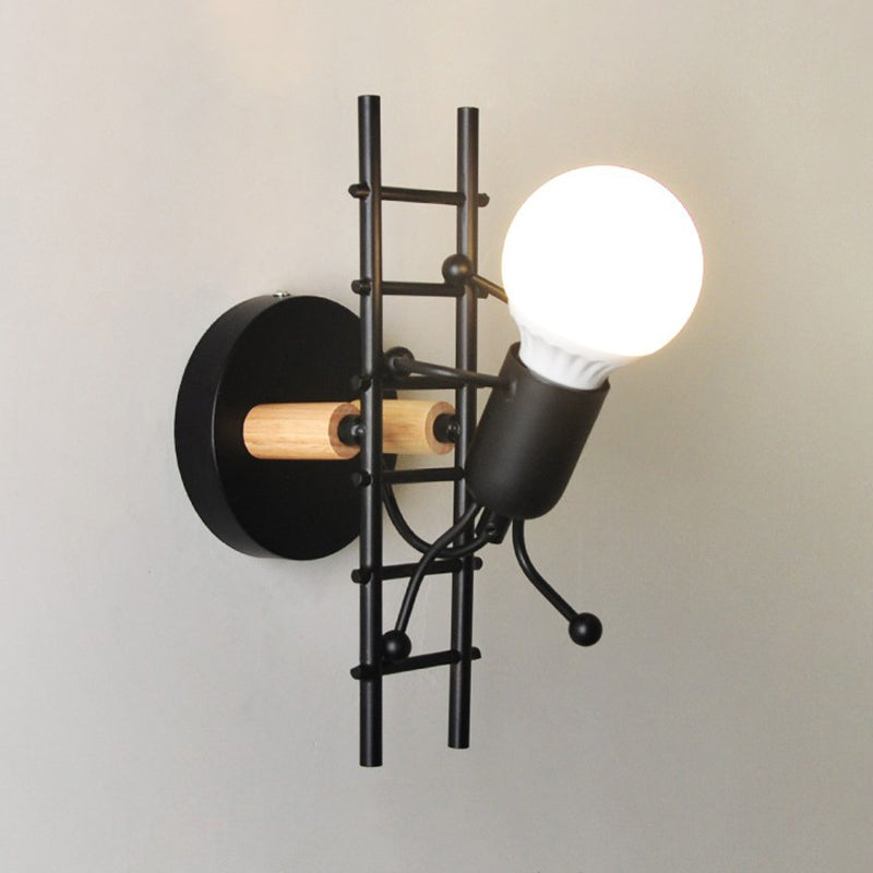 1-Light Iron Wall Sconce For Climbing Stair Man Bedroom Decorative Lighting Fixture Black