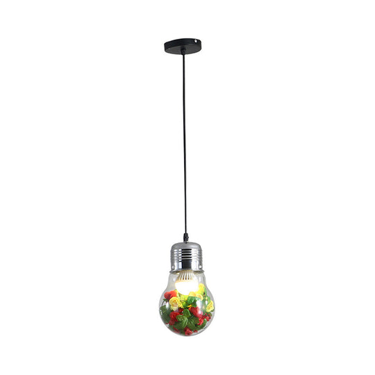 Retro Bulb Shaped Clear Glass Plant Pendant Ceiling Light with Head Suspension