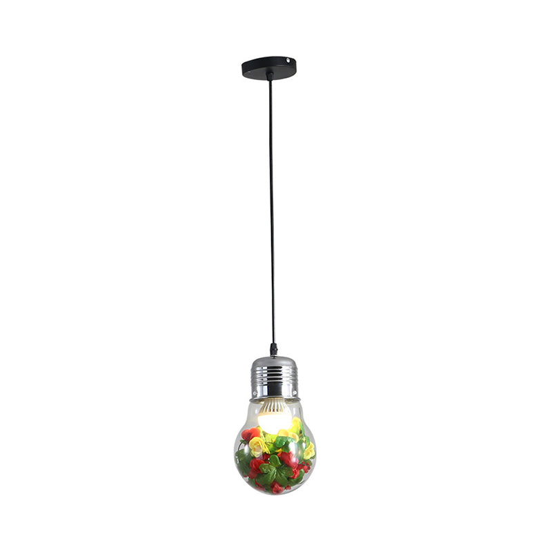 Retro Clear Glass Plant Pendant Ceiling Light With Suspended Bulb Design - 1 Head