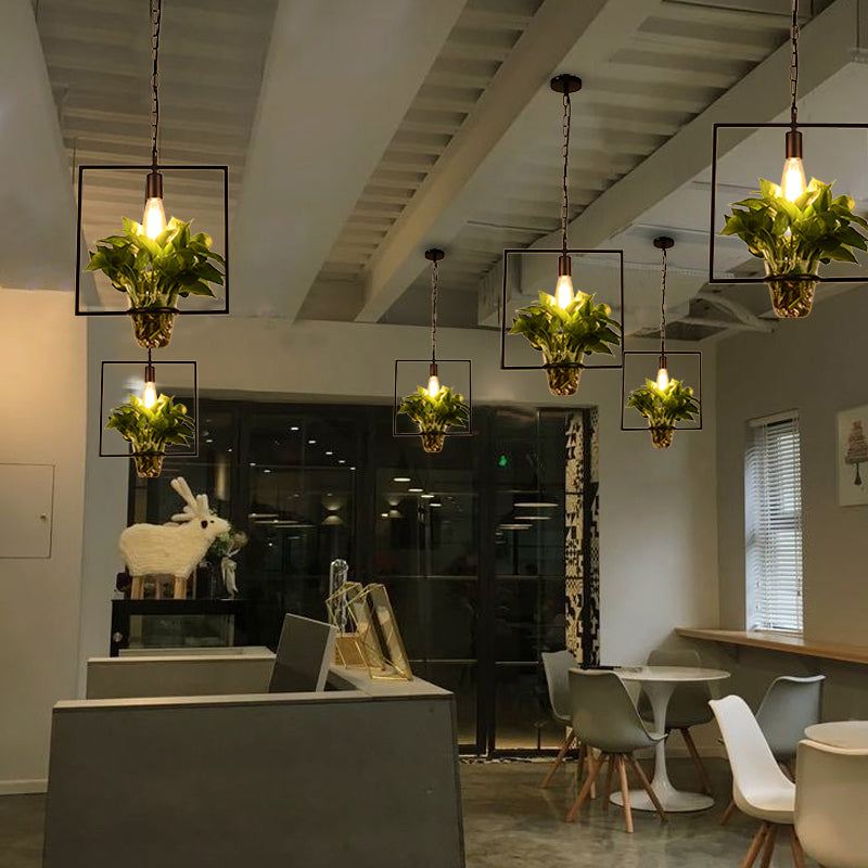 Iron Black Geometric Pendant Light with Clear Glass Shade - Industrial Ceiling Fixture